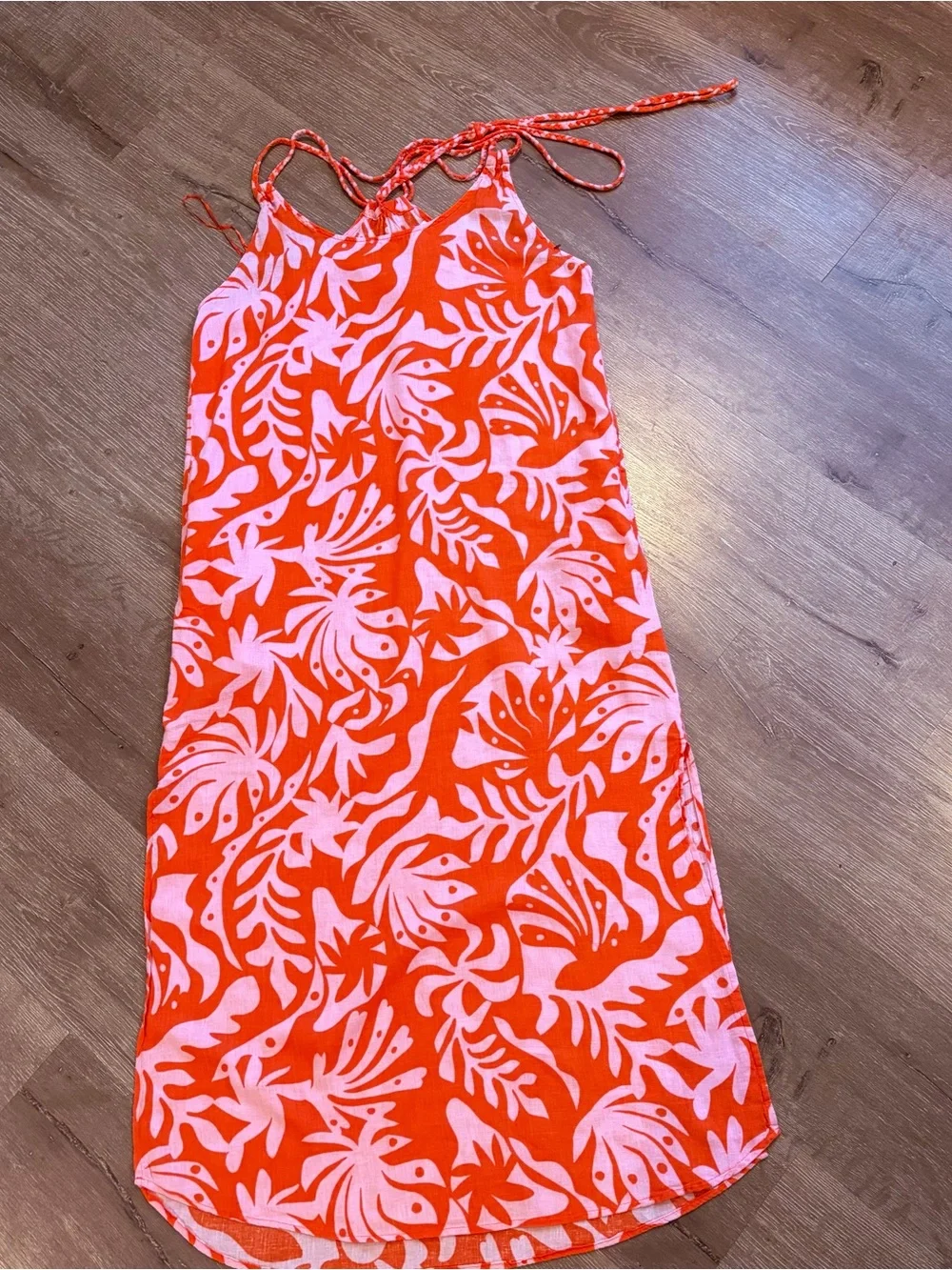 Women’s Orange Print Spaghetti-Strap Maxi Dress Relaxed lightweight fit Sz S